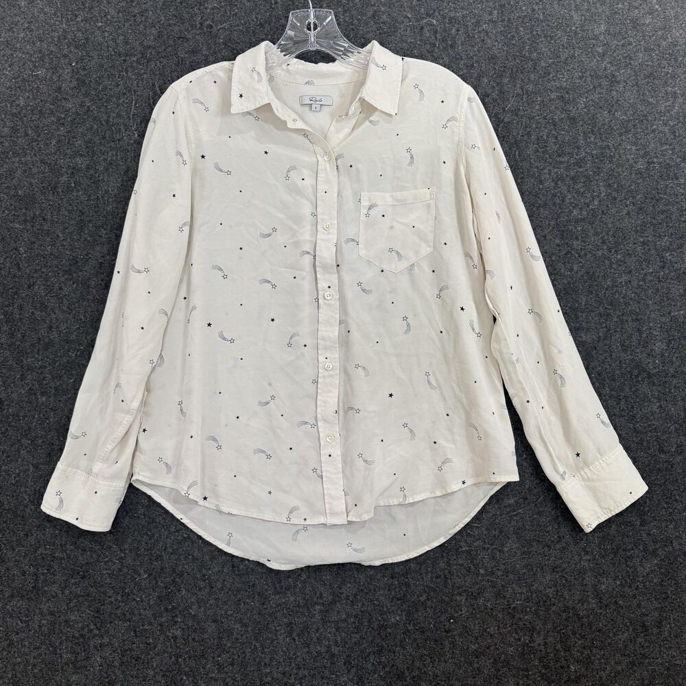 Rails Kate Shirt Women's Small White 100% Silk Shooting Stars Print Button Front
